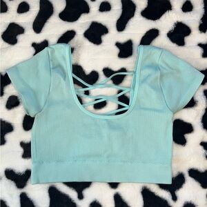 Aerie Light Blue Ribbed Cropped Top
